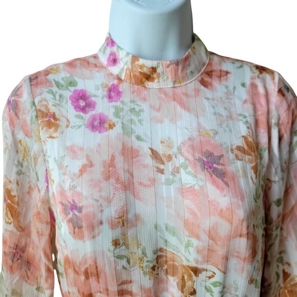 Endless Rose Watercolor Floral Long-Sleeve Chiffon Open Back Romper -XS - Picture 6 of 11